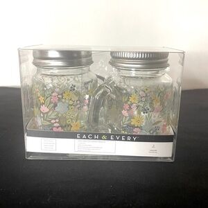 Mason Jar Glass Floral Salt & Pepper Shakers Yellow Pink Lavender Green NEW NIB